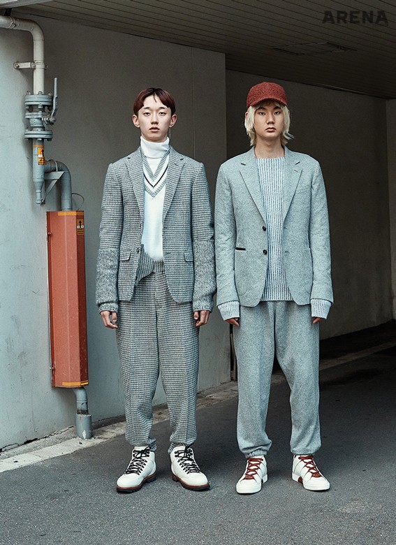 Z Zegna 
체크무늬 울 수트·V넥 니트·흰색 터틀넥 니트·흰색 부츠 모두 가격미정 Z 제냐 제품.
Ermenegildo Zegna Couture
연회색 수트·골이 들어간 니트·벽돌색 캡·흰색 부츠 모두 가격미정 에르메네질도 제냐 꾸뛰르 제품.