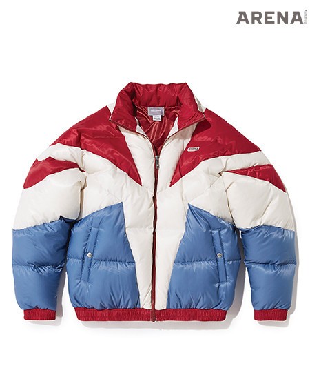 컬러 블록으로 복고적이고 스포티한 느낌을 더한 다운 재킷 26만8천원 아식스 타이거 제품.