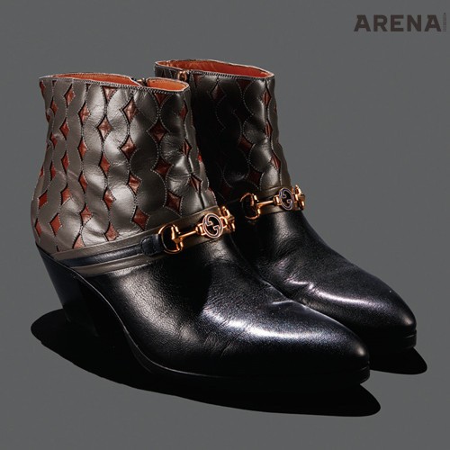 다이아몬드 패턴의 가죽 레이저 컷을 더한 홀스빗 버클 부티 2백17만원 구찌 제품. 