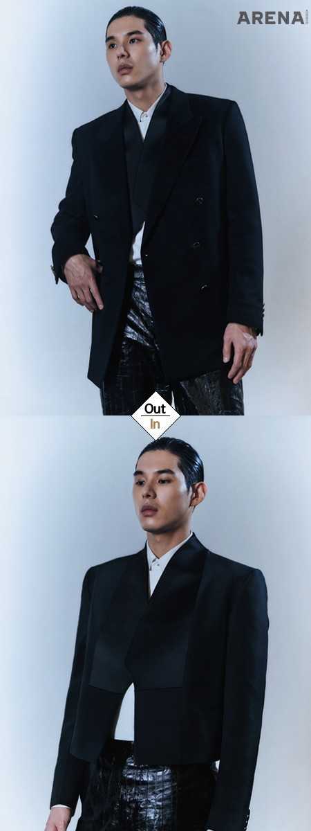 더블브레스트 캐시미어 재킷·검은색 칼라리스 재킷·흰색 턱시도 셔츠·가죽 팬츠 모두 가격미정
던힐 제품.