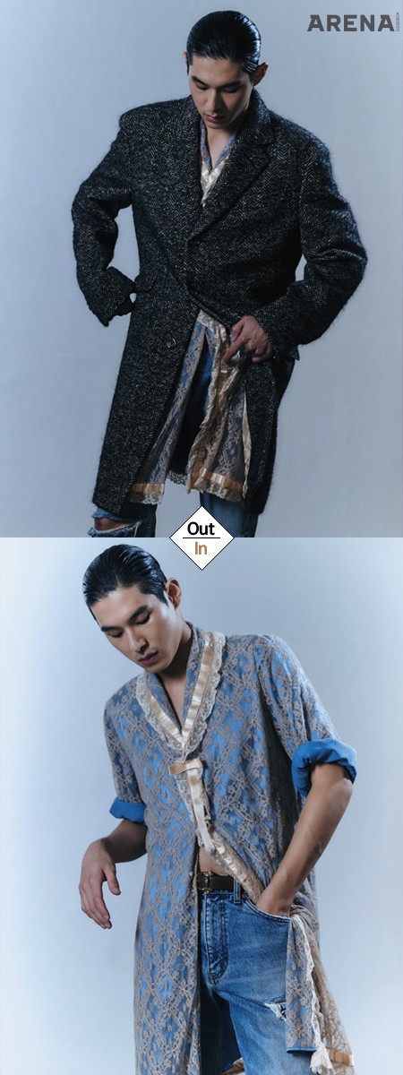 헤링본 울 코트 2백90만원·하늘색 레이스 소재 롱 셔츠 가격미정·데님 팬츠 94만원·흰색 스니커즈
89만원 모두 구찌 제품.