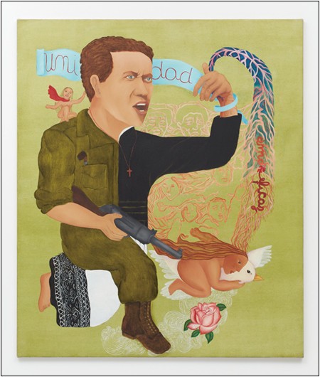 Camilo Torres, 1978,
oil on cotton canvas,
139.4×118.7cm, courtesy
Cecilia Vicuna and
Lehmann Maupin, New
York, Hong Kong, Seoul,
and London.