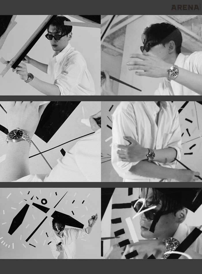 흰색 셔츠·팬츠 모두 누마레, 선글라스 모델 소장품.

지름 43mm 스테인리스 스틸 케이스, 오토매틱, 셀프 와인딩, IWC 자체 제작 82100 칼리버, 60시간의 파워리저브, 스테인리스 스틸 브레이슬릿, EasX-CHANGE 시스템, 수압 저항 기능 10bar의 빅 파일럿 워치 43 1천2백만원 IWC 제품. 