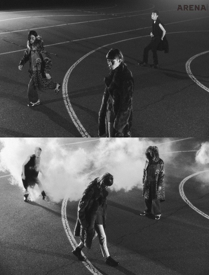 (왼쪽부터) 후디드 파카·데님 팬츠·밀레니엄 스니커즈 모두 가격미정 루이 비통, 퍼 베스트 코트·슬리브리스 톱·팬츠·마시멜로우 슈즈 모두 가격미정
지방시, 잉크색 퍼 코트·파란색 셔츠·뱀피 가죽 팬츠 모두 가격미정 김서룡, 첼시 부츠 가격미정 돌체앤가바나 제품.