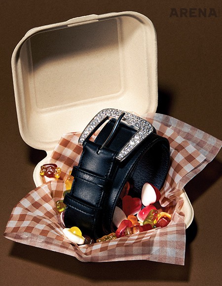 크리스털을 장식한 메탈 버클 벨트 가격미정 셀린느 옴므.