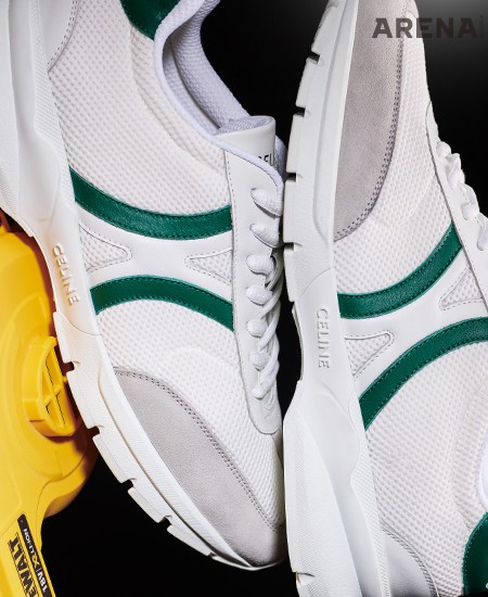 클래식한 세부와 곡선형 실루엣을 계승한 스웨이드 카프스킨 소재의 러너 스니커즈 가격미정 셀린느 옴므 제품.