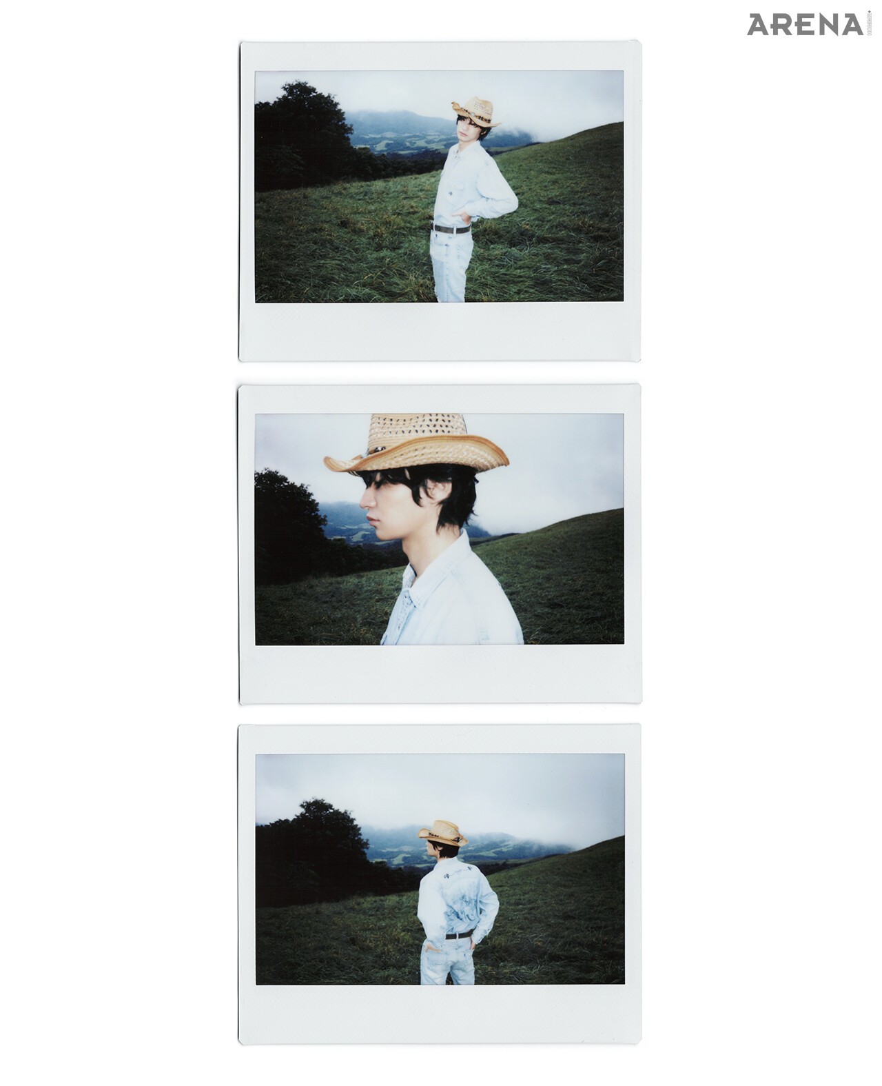 (위부터) 펜던트 디테일 웨스턴 셔츠·벨트  가격미정 파프제이, 페도라 해트 6만9900원 H&M, 데님 쇼츠·웨스턴 부츠 모두 에디터 소장품. 워크 셔츠 가격미정 파프제이, 크리스털 장식 데님 팬츠 가격미정 아미리, 라이더 부츠 190만원·체크 가죽 장갑 126만원 모두 버버리, 스터드 장식 해트 48만8000원 골든구스, 볼로 타이·벨트 모두 에디터 소장품.