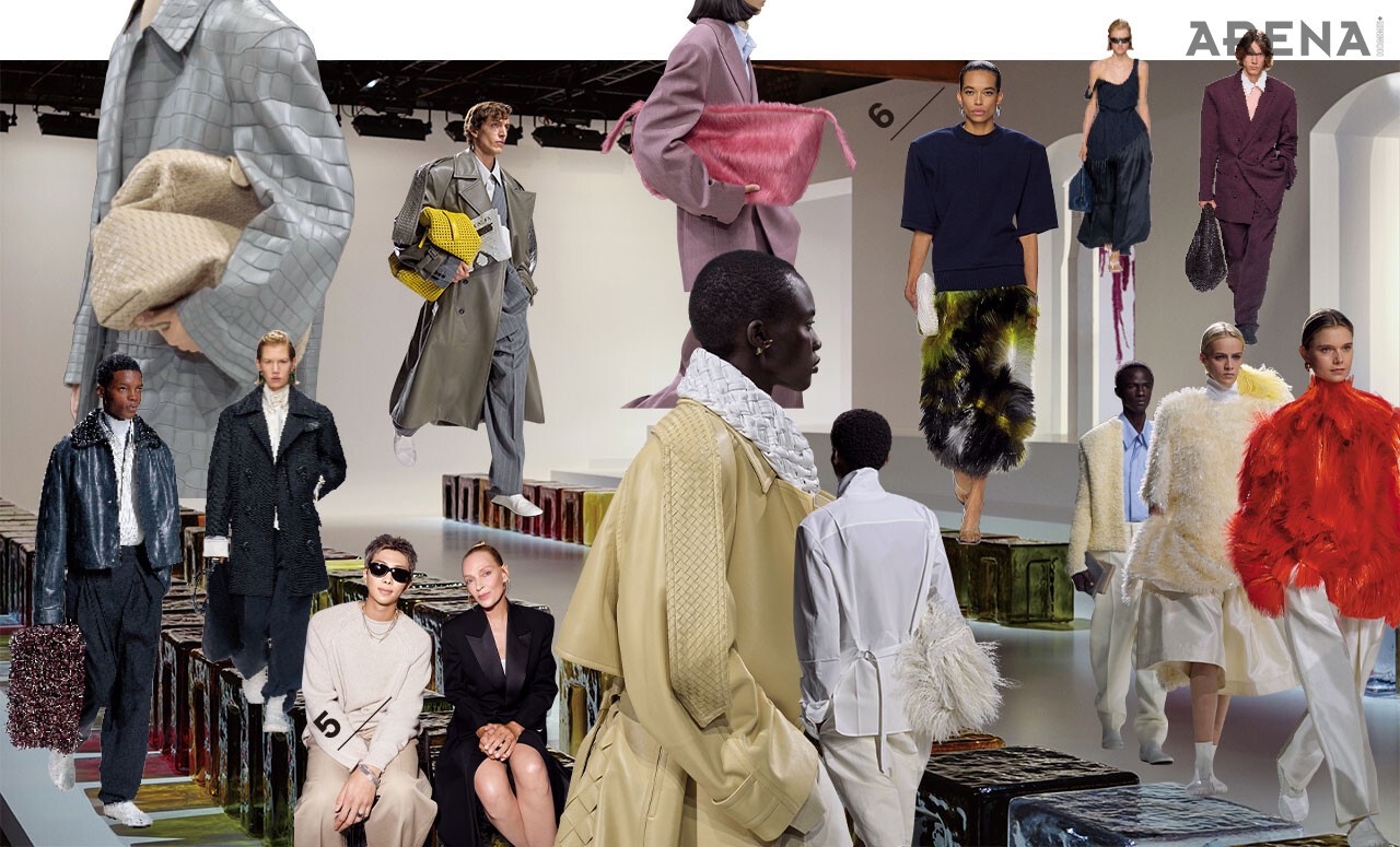 5 프런트 로에 나란히 앉은 RM과 우마 서먼.6 재활용 유리섬유로 제작한 프린지 소재는 신선함을 더했다.