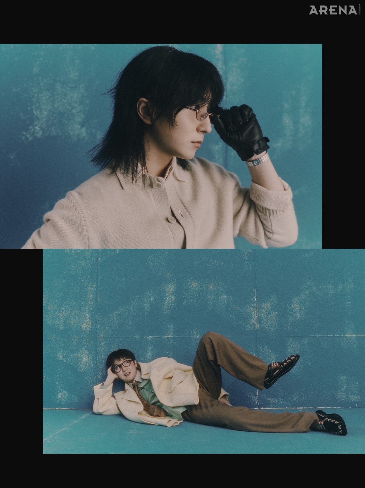 동규가 입은 셔츠·카디건 모두 펜디, 장갑 뉴인, 안경·시계 모두 본인 소장품.순종이 입은 코트·셔츠·팬츠·타이 모두 펜디, 신발 캠퍼, 안경 본인 소장품.