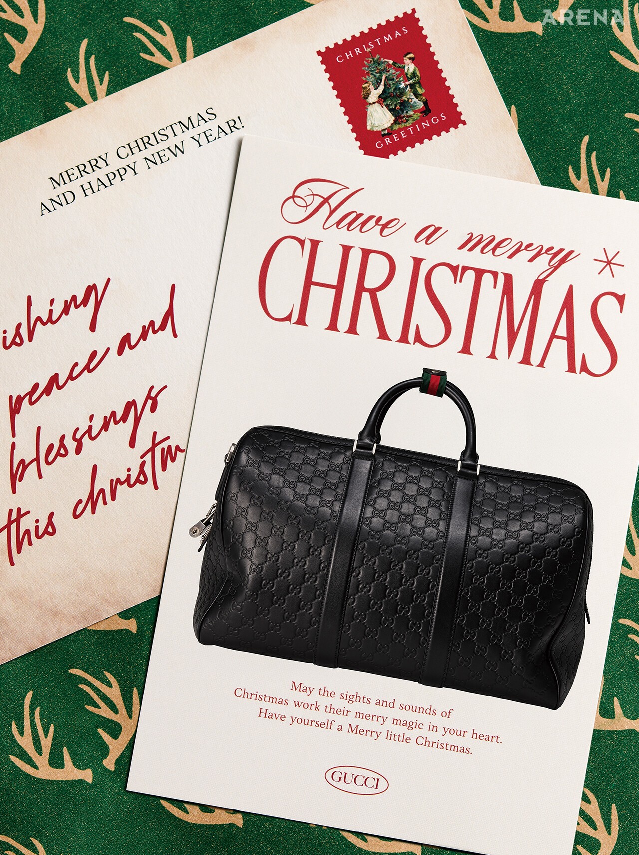 손잡이에 웹 디테일 고정 스트랩을 장식한 GG 엠블럼 미디엄 더플백 496만원 구찌 제품. 